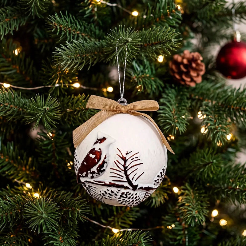 ADORNO NAVIDEÑO RIPLEY HOME NORDIC XMAS ESFERA VINTAGE PÁJARO BLANCO - 1
