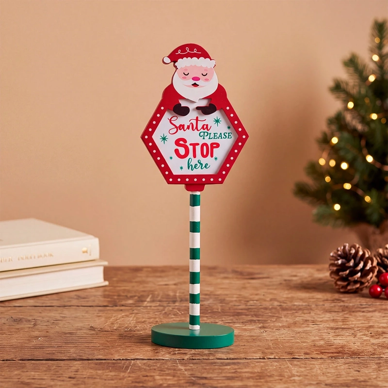 ADORNO NAVIDEÑO RIPLEY HOME TRADITIONAL XMAS SANTA STOP HERE 34 CM - 1