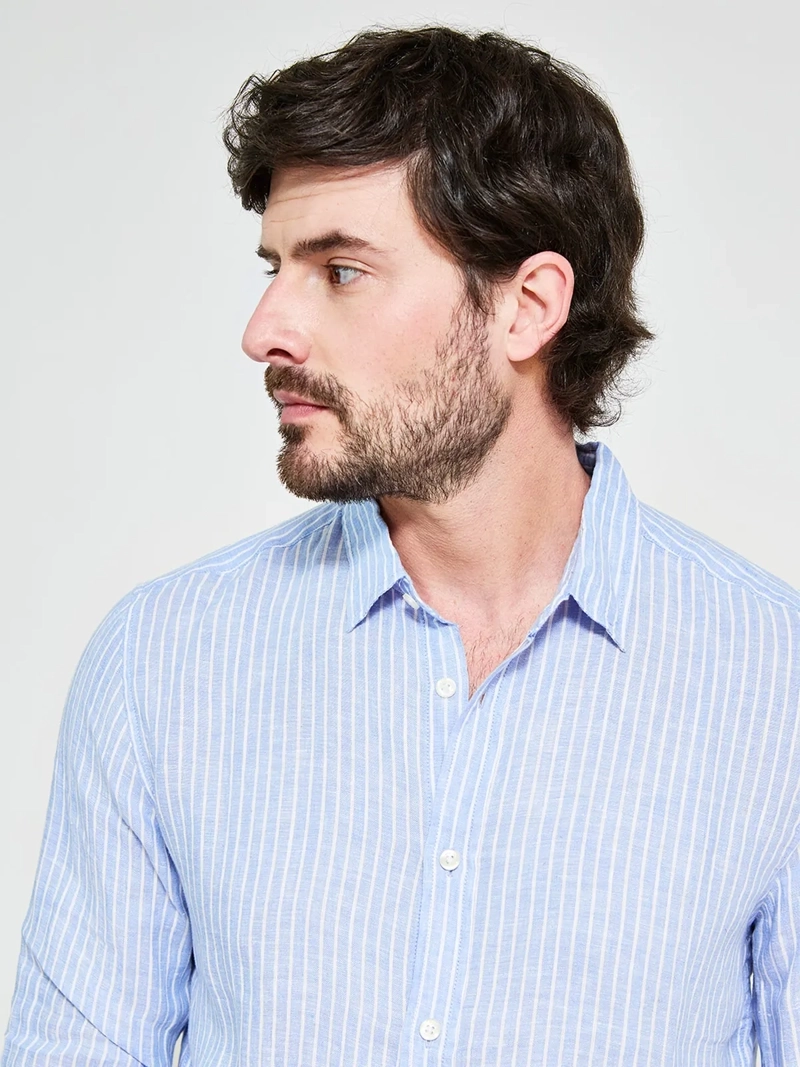 CAMISA HOMBRE CACHAREL LINO MANGA LARGA LÍNEAS - 3