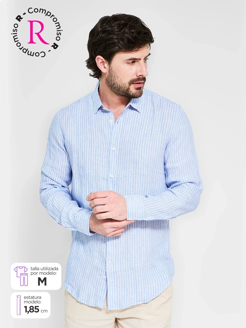 CAMISA HOMBRE CACHAREL LINO MANGA LARGA LÍNEAS - 1