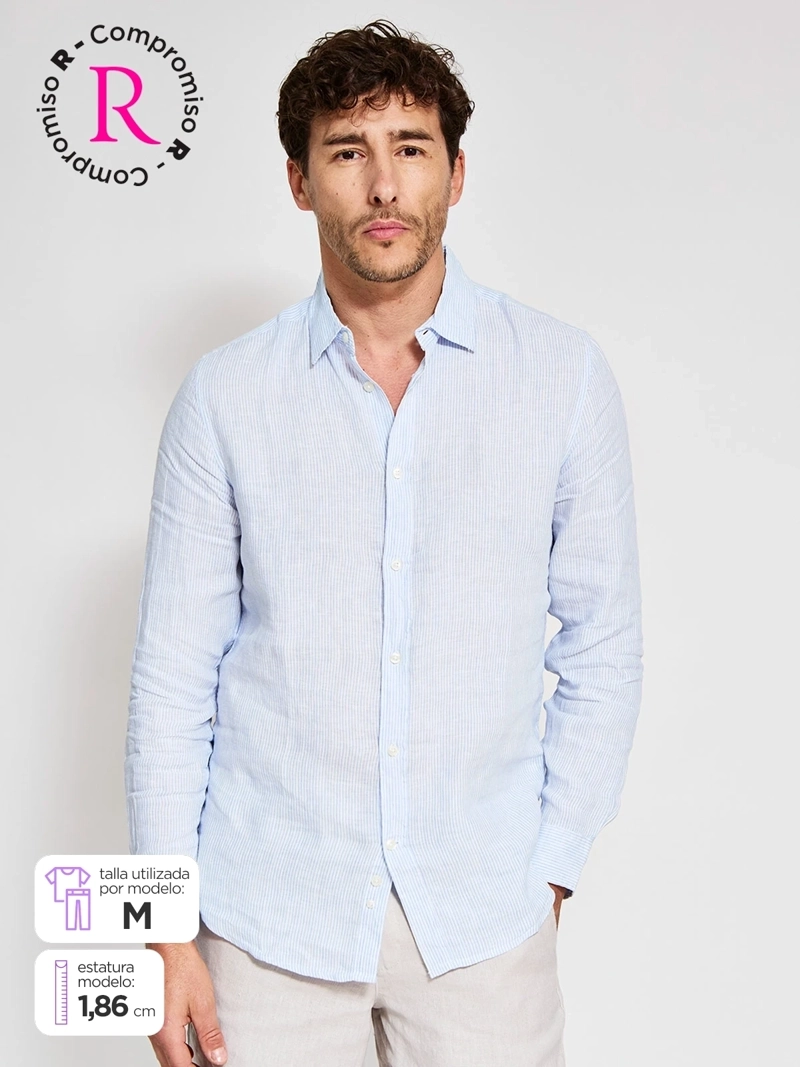 CAMISA HOMBRE CACHAREL LINO MANGA LARGA LÍNEAS