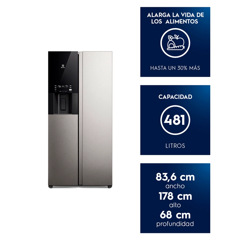 REFRIGERADOR SIDE BY SIDE ELECTROLUX ES4WS 481L NO FROST ACERO - 10
