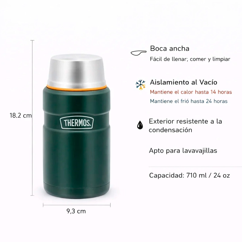 TERMO COMIDA THERMOS KING ACERO INOXIDABLE 710 ML VERDE - 4