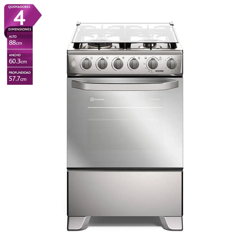 COCINA A GAS ELECTROLUX FE4SXC 4 PLATOS GRILL ACERO