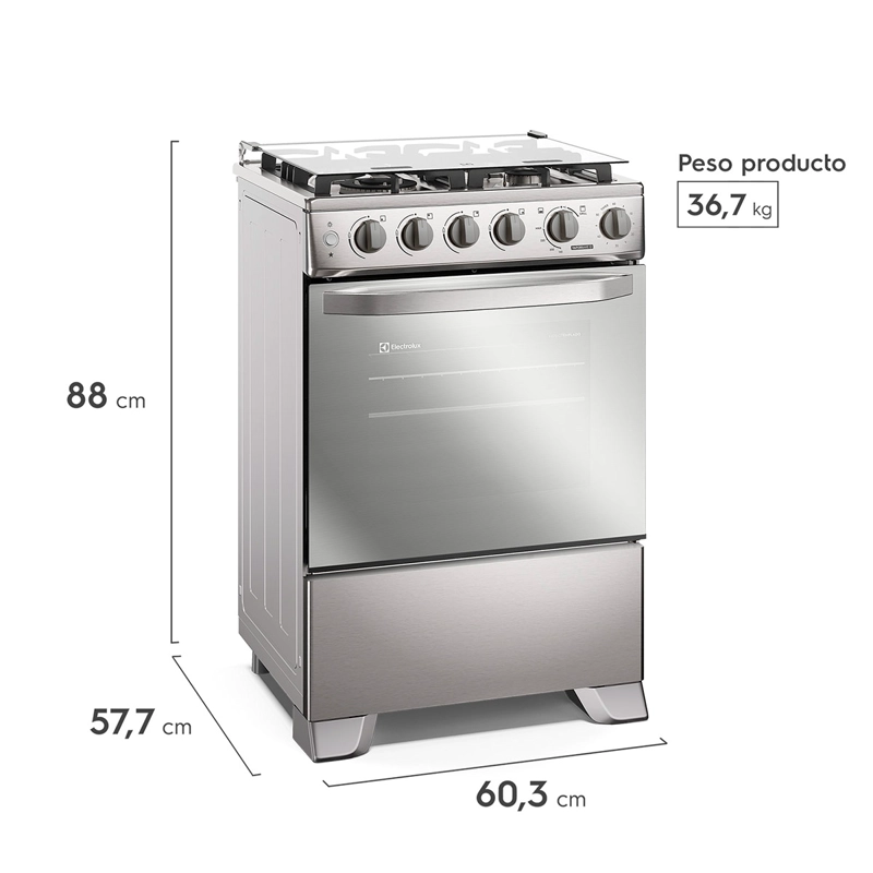 COCINA A GAS ELECTROLUX FE4SXC 4 PLATOS GRILL ACERO - 3
