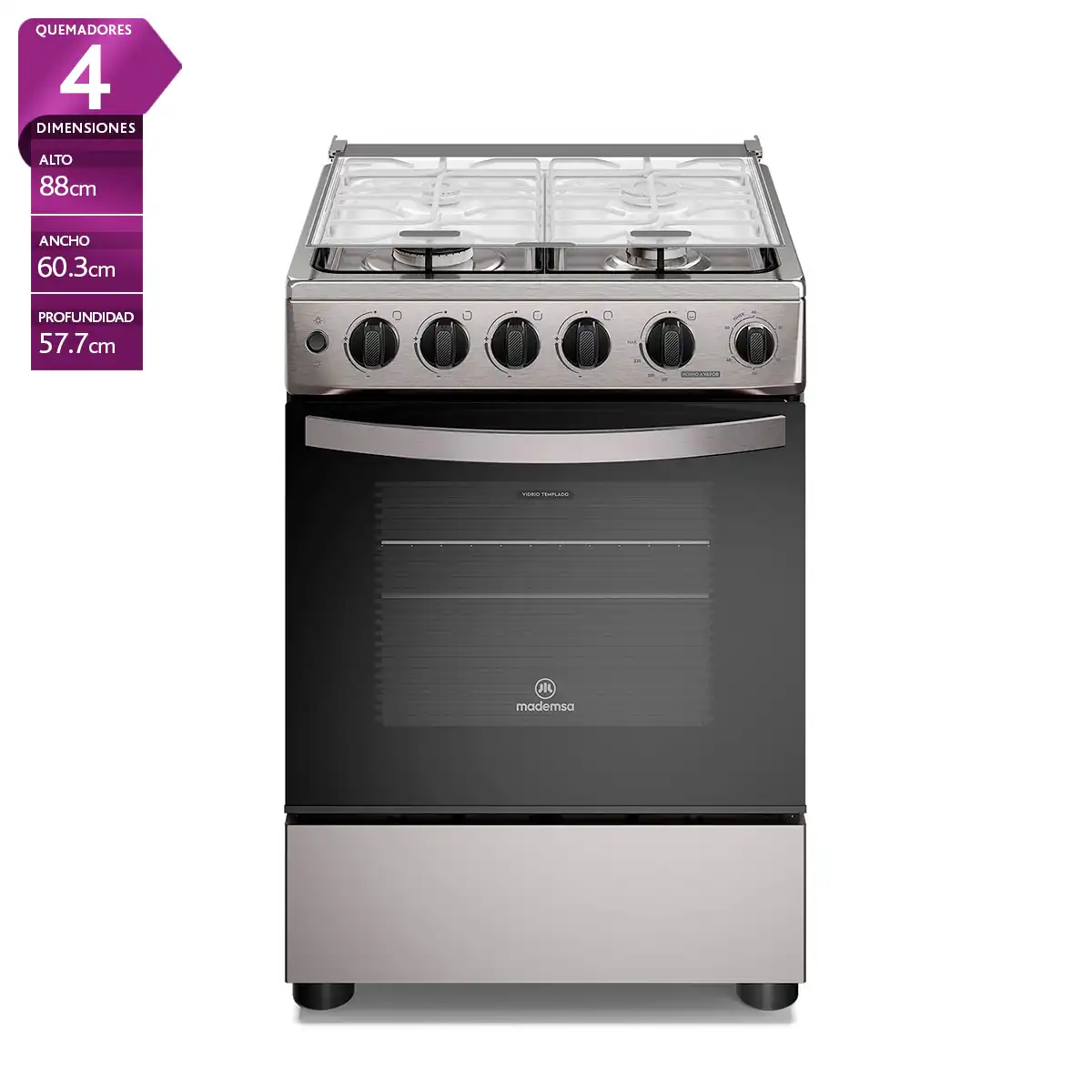 COCINA A GAS MADEMSA FM4PSC 4 PLATOS ACERO