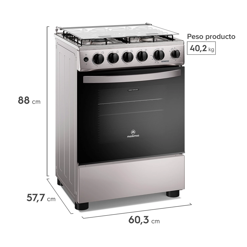COCINA A GAS MADEMSA FM4PSC 4 PLATOS ACERO - 3