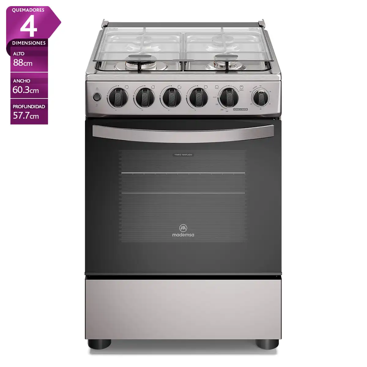 COCINA A GAS MADEMSA FM4TSC 4 PLATOS ACERO