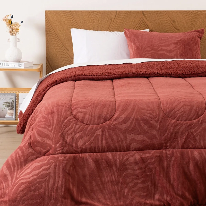 PLUMÓN MASHINI CORAL EMBOSS 1.5 PLAZAS LADRILLO  - 1