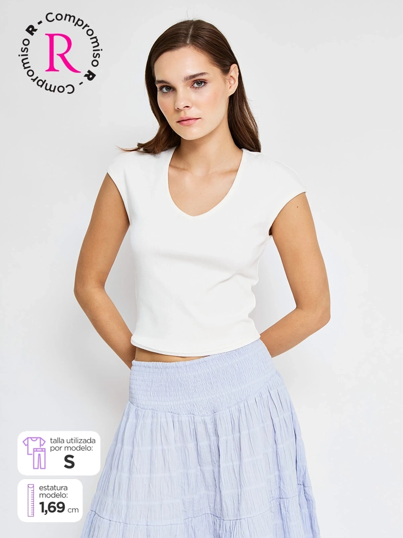 POLERA MUJER INDEX ALGODÓN CUELLO EN V SIN MANGAS