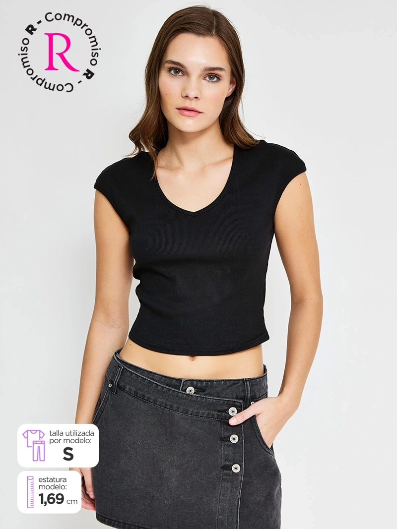 POLERA MUJER INDEX ALGODÓN CUELLO EN V SIN MANGAS