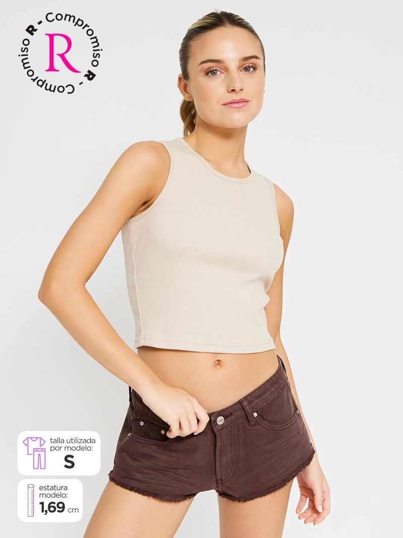 POLERA MUJER INDEX ALGODÓN SIN MANGAS CROP
