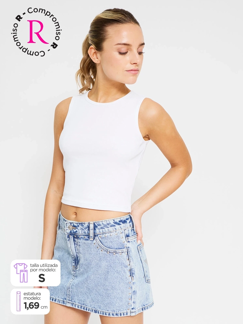 POLERA MUJER INDEX ALGODÓN SIN MANGAS CROP