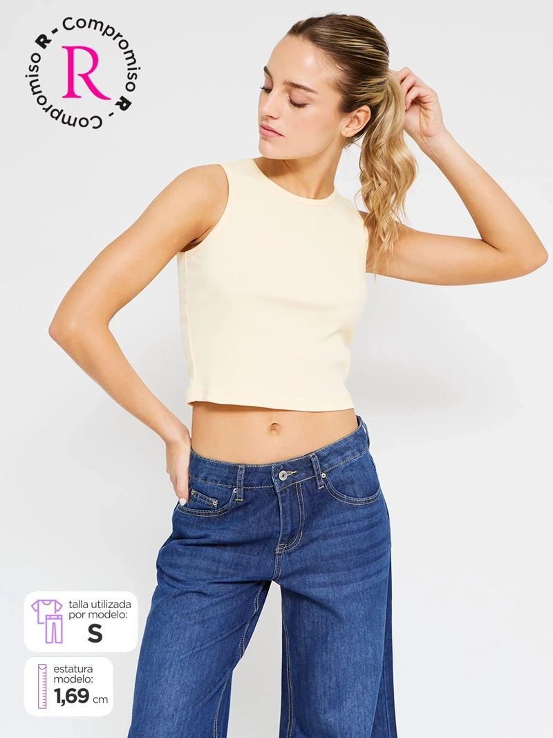 POLERA MUJER INDEX ALGODÓN SIN MANGAS CROP