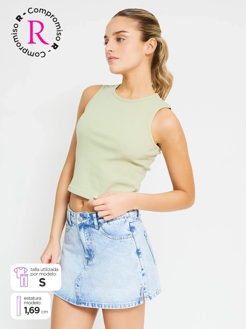 POLERA MUJER INDEX ALGODÓN SIN MANGAS CROP