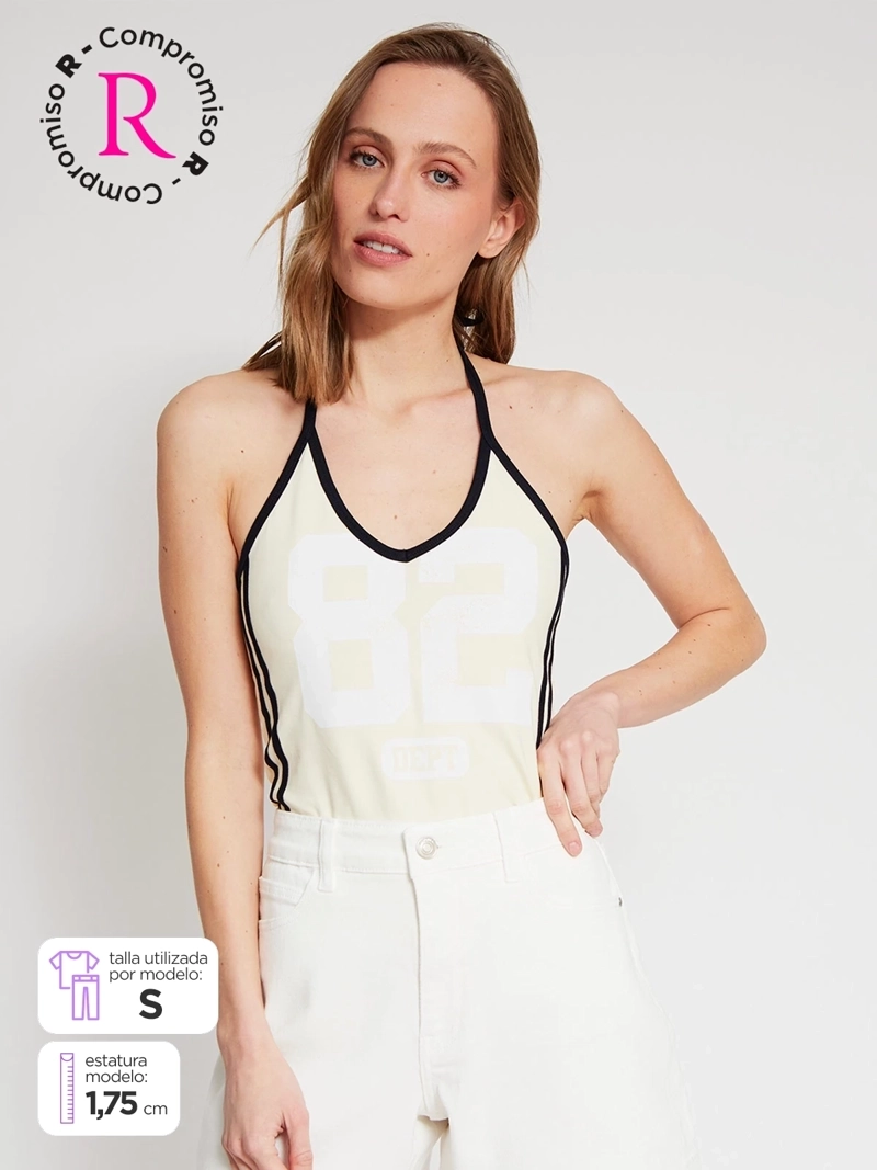 POLERA MUJER INDEX ALGODÓN HALTER PIPPING - 1