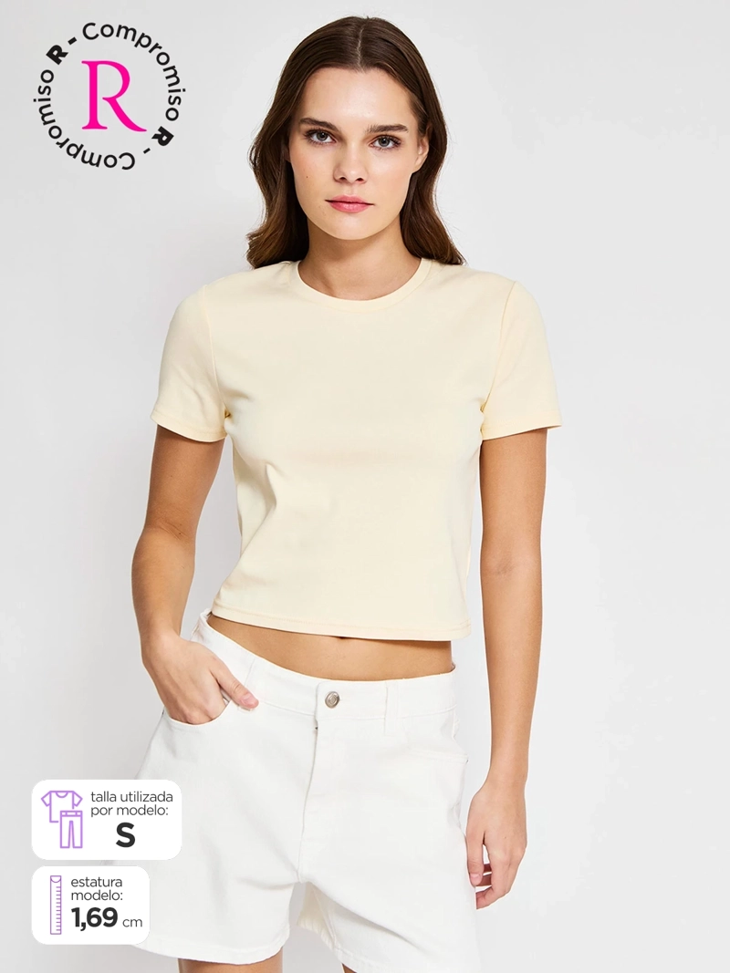 POLERA MUJER INDEX ALGODÓN MANGA CORTA BÁSICA
