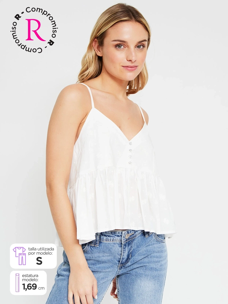 BLUSA MUJER INDEX SIN MANGAS BORDADOS