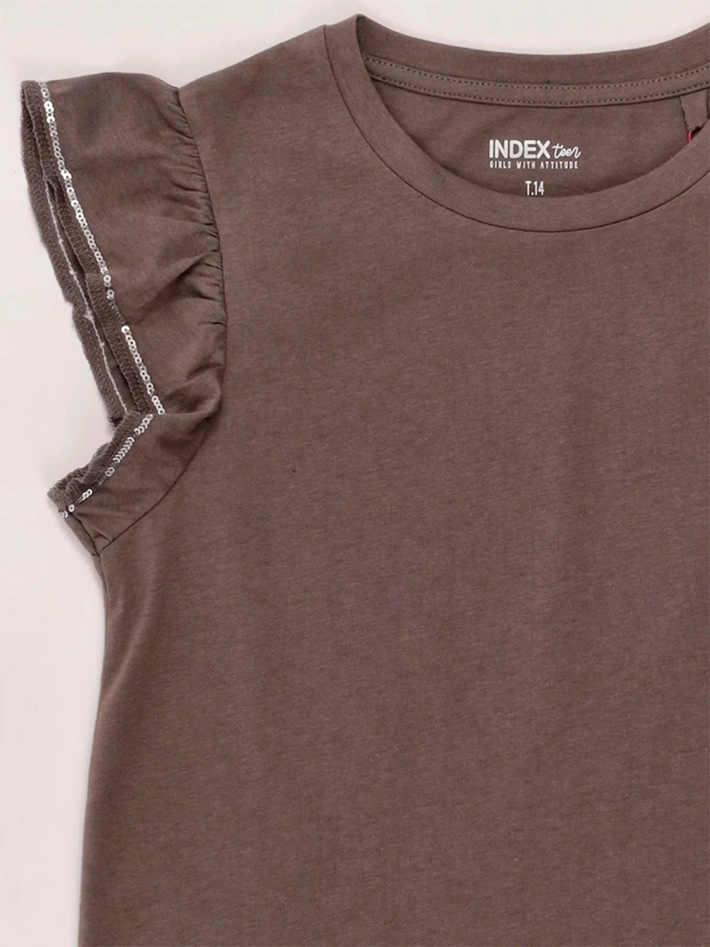 POLERA NIÑA INDEX TEEN ALGODÓN MANGA CORTA VUELOS LENTEJUELAS - 5