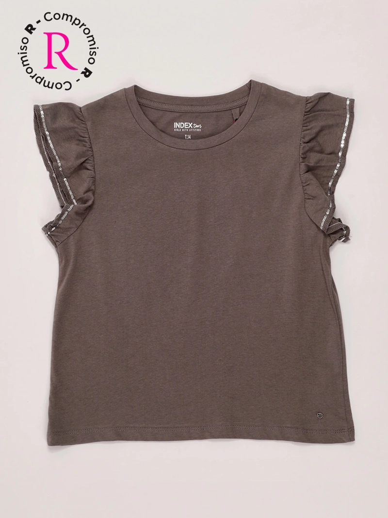 POLERA NIÑA INDEX TEEN ALGODÓN MANGA CORTA VUELOS LENTEJUELAS - 1