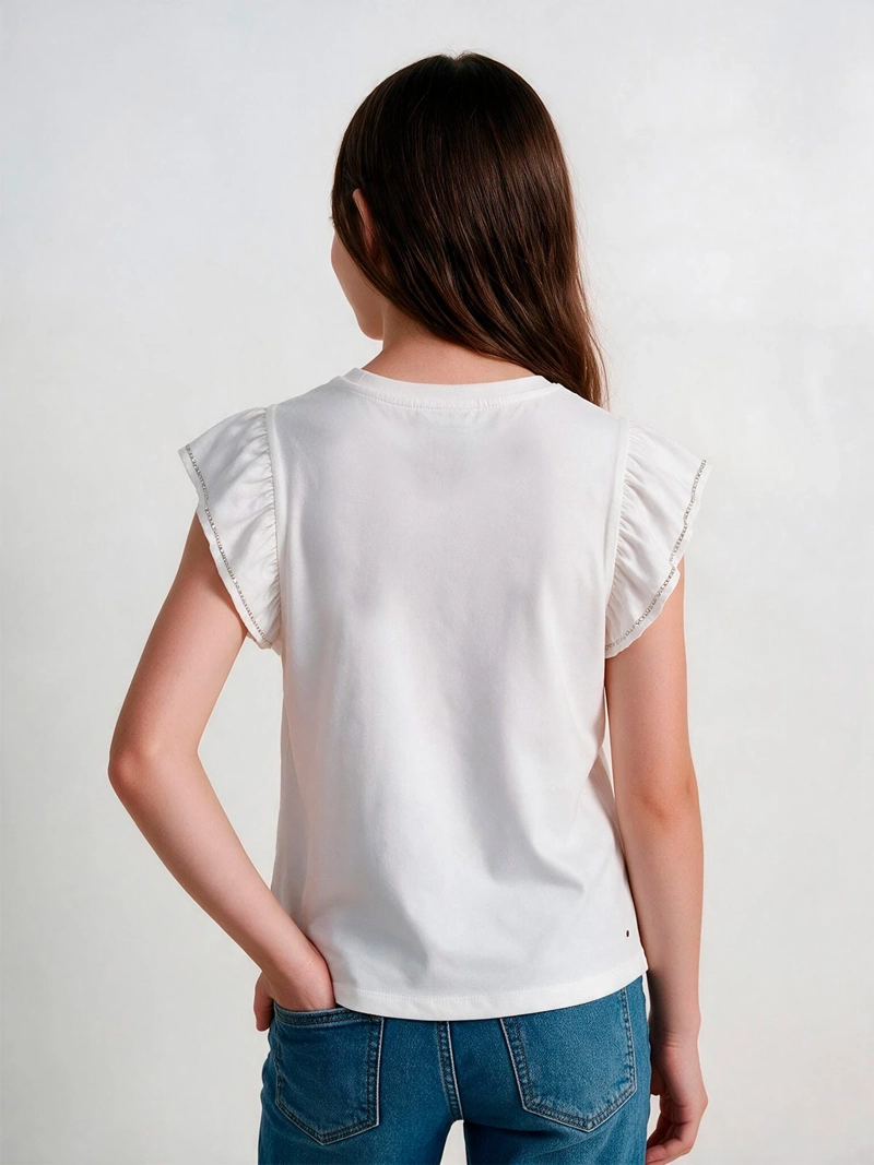 POLERA NIÑA INDEX TEEN ALGODÓN MANGA CORTA VUELOS LENTEJUELAS - 2
