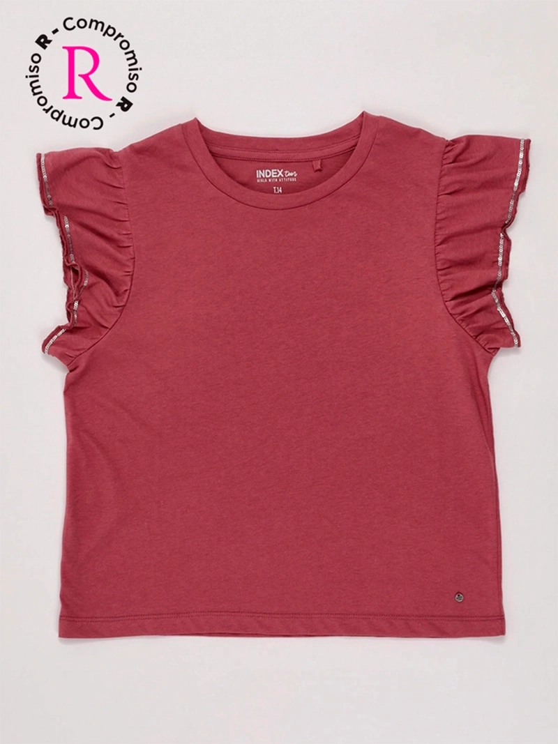 POLERA NIÑA INDEX TEEN ALGODÓN MANGA CORTA VUELOS LENTEJUELAS - 3