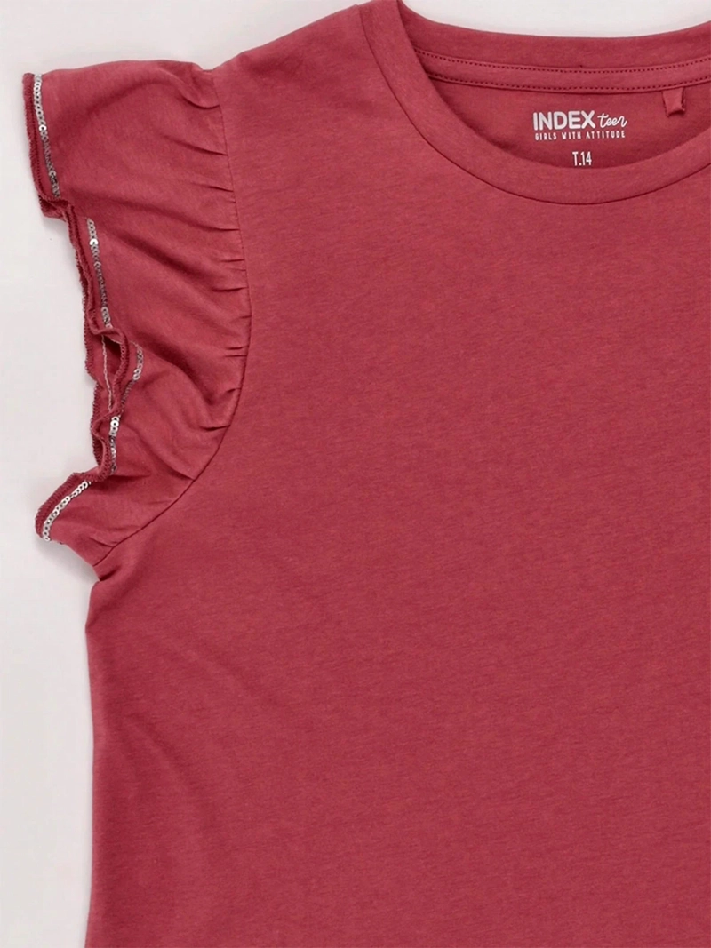 POLERA NIÑA INDEX TEEN ALGODÓN MANGA CORTA VUELOS LENTEJUELAS - 5