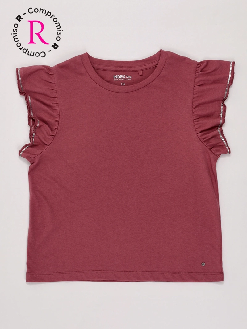 POLERA NIÑA INDEX TEEN ALGODÓN MANGA CORTA VUELOS LENTEJUELAS - 1