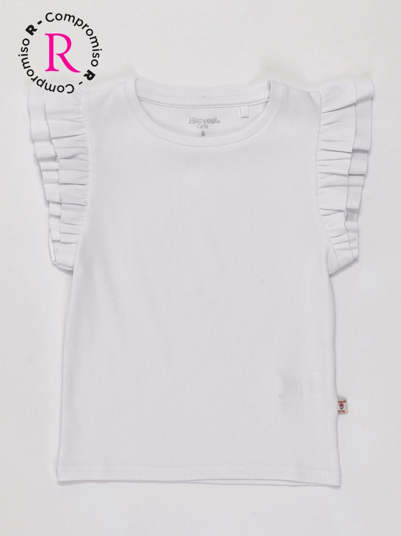 POLERA NIÑA HARVEST ALGODÓN SIN MANGAS RIB VUELOS - 1