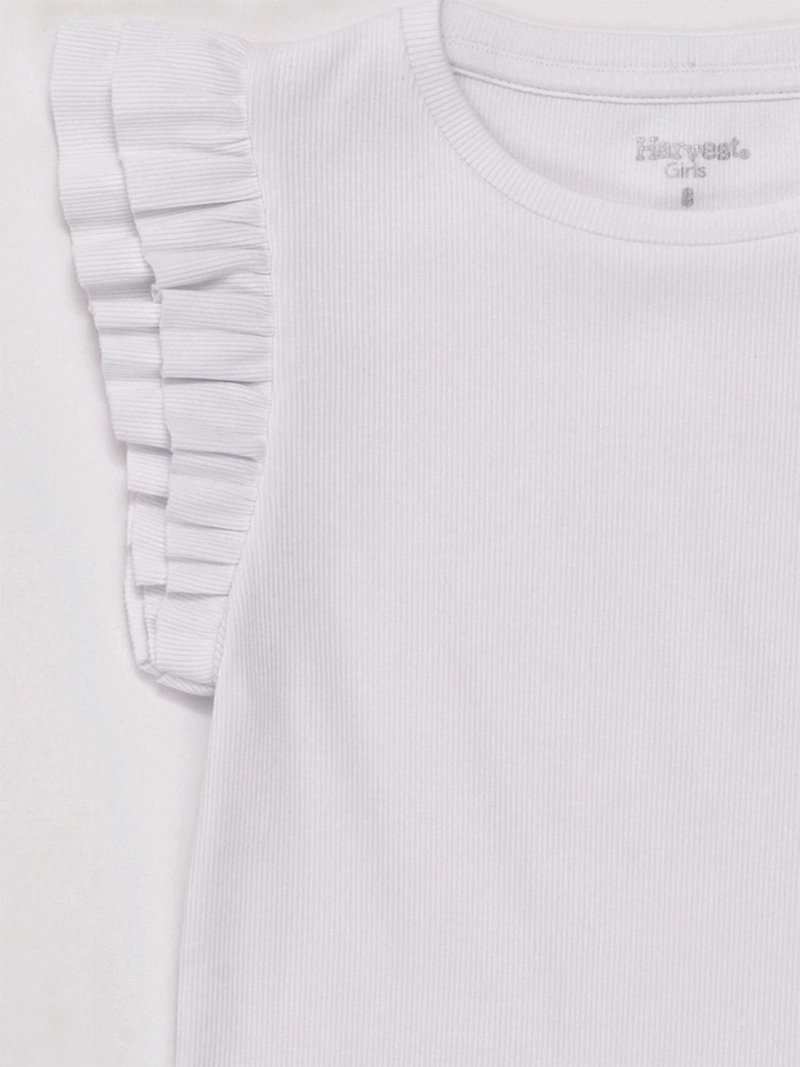 POLERA NIÑA HARVEST ALGODÓN SIN MANGAS RIB VUELOS - 5