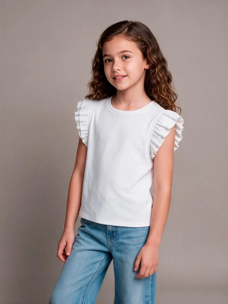 POLERA NIÑA HARVEST ALGODÓN SIN MANGAS RIB VUELOS