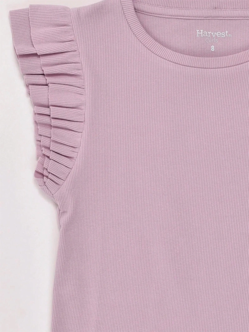 POLERA NIÑA HARVEST ALGODÓN SIN MANGAS RIB VUELOS - 5