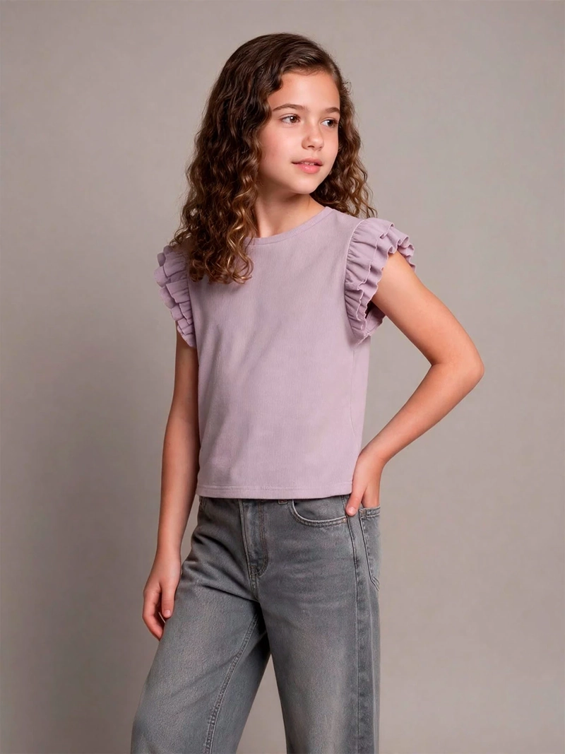 POLERA NIÑA HARVEST ALGODÓN SIN MANGAS RIB VUELOS