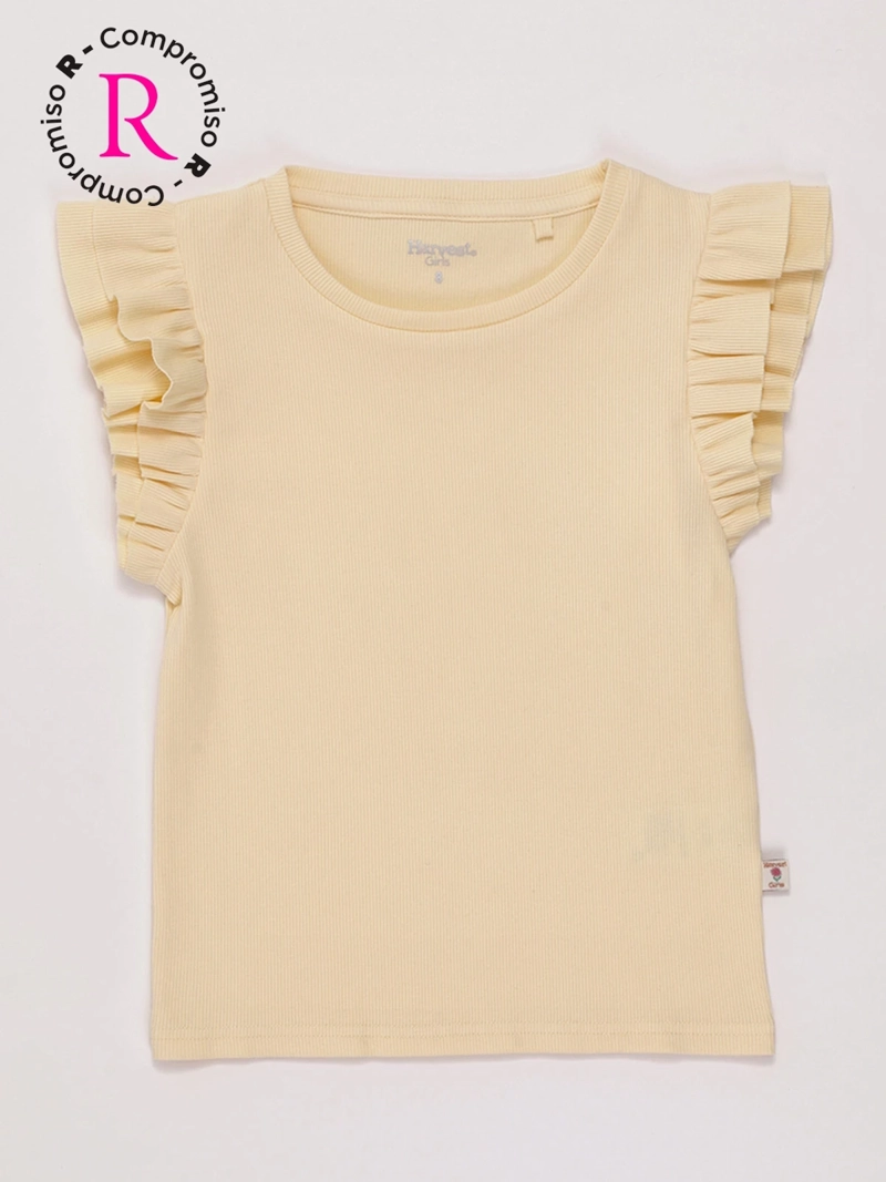 POLERA NIÑA HARVEST ALGODÓN SIN MANGAS RIB VUELOS - 1