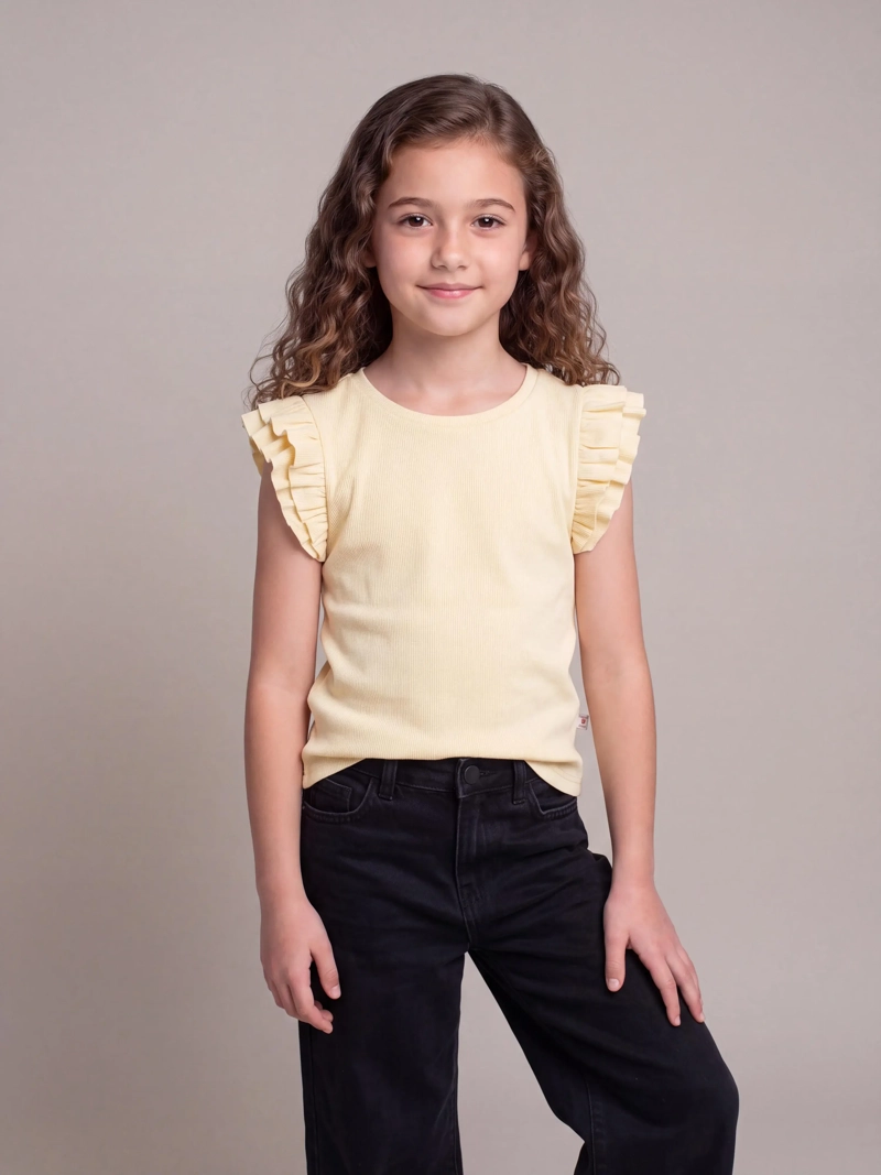 POLERA NIÑA HARVEST ALGODÓN SIN MANGAS RIB VUELOS