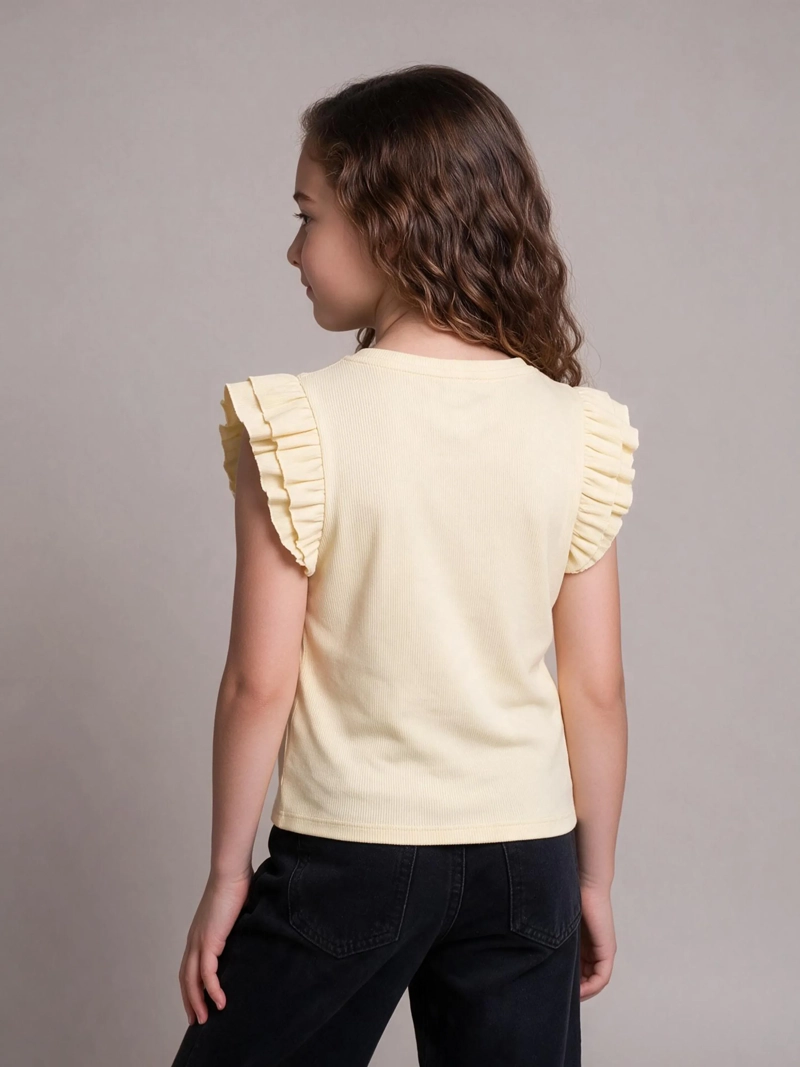 POLERA NIÑA HARVEST ALGODÓN SIN MANGAS RIB VUELOS - 2