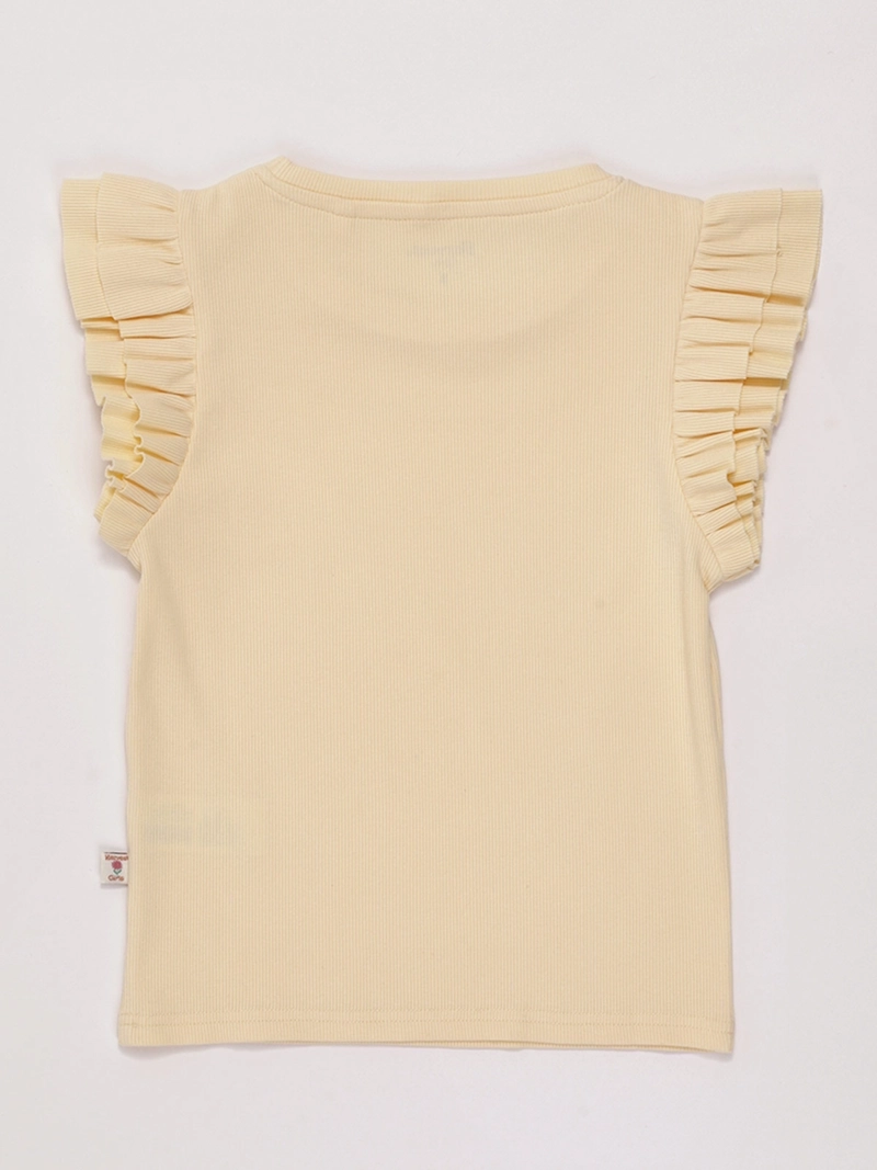 POLERA NIÑA HARVEST ALGODÓN SIN MANGAS RIB VUELOS - 4