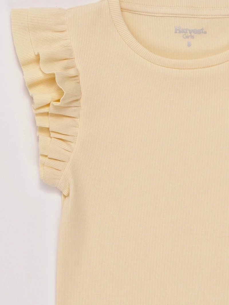 POLERA NIÑA HARVEST ALGODÓN SIN MANGAS RIB VUELOS - 5