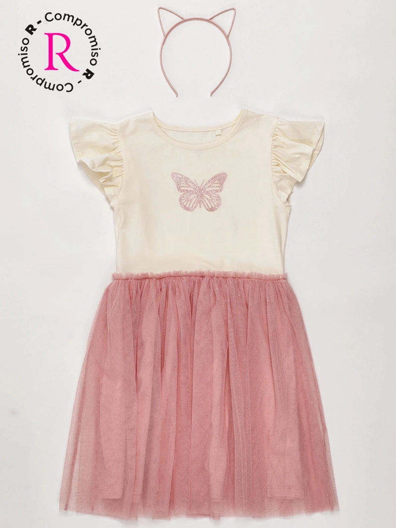 VESTIDO NIÑA HARVEST ALGODÓN CORTO + CINTILLO - 1