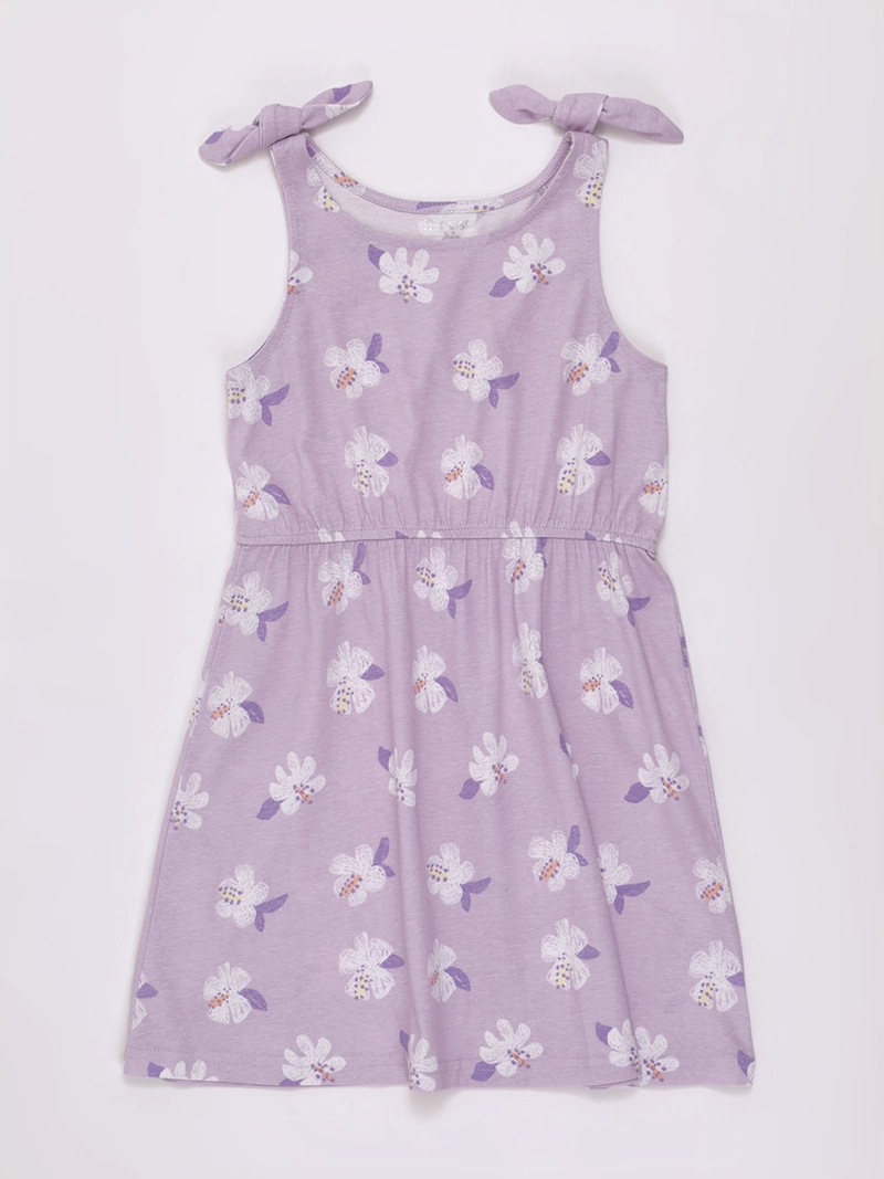 VESTIDO NIÑA HARVEST ESTAMPADO CON NUDO ALGODÓN