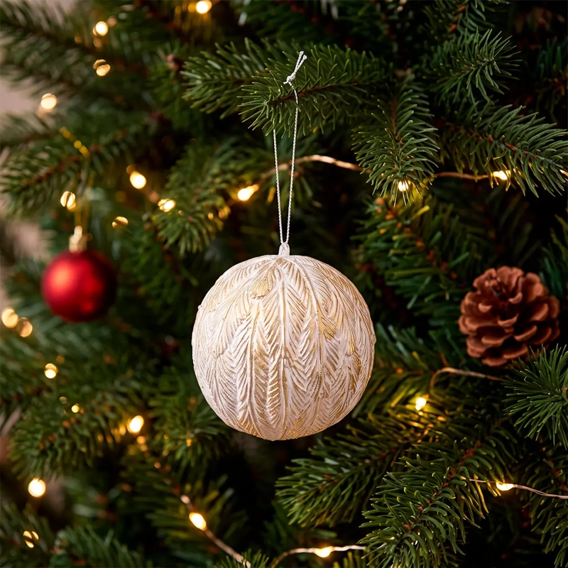 ADORNO NAVIDEÑO RIPLEY HOME ESFERA HOJAS BLANCO/DORADO - 1
