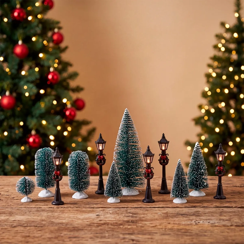 ADORNO NAVIDEÑO RIPLEY HOME VILLA COLECCIÓN SET X6 FAROLES Y ÁRBOLES - 1