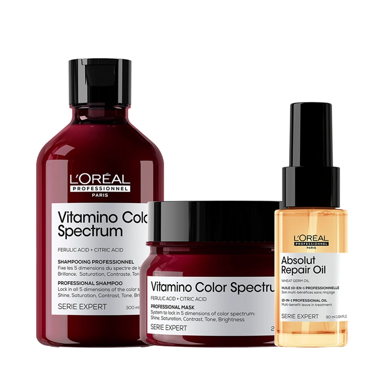 SET CUIDADO COLOR PROFUNDO L'OREAL PROFESSIONNEL VITAMINO COLOR SPECTRUM+ABSOLUT REPAIR 300ML+250ML+30ML - 1