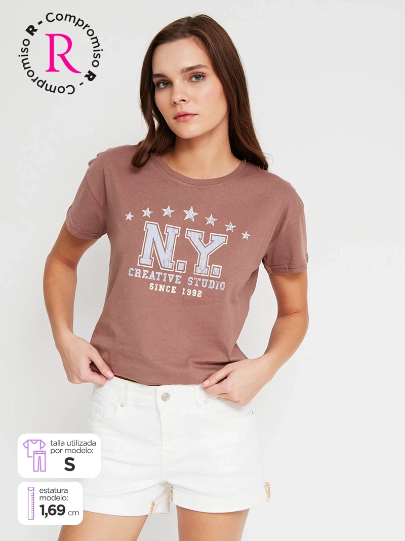 POLERA MUJER INDEX ALGODÓN MANGA CORTA GRÁFICA