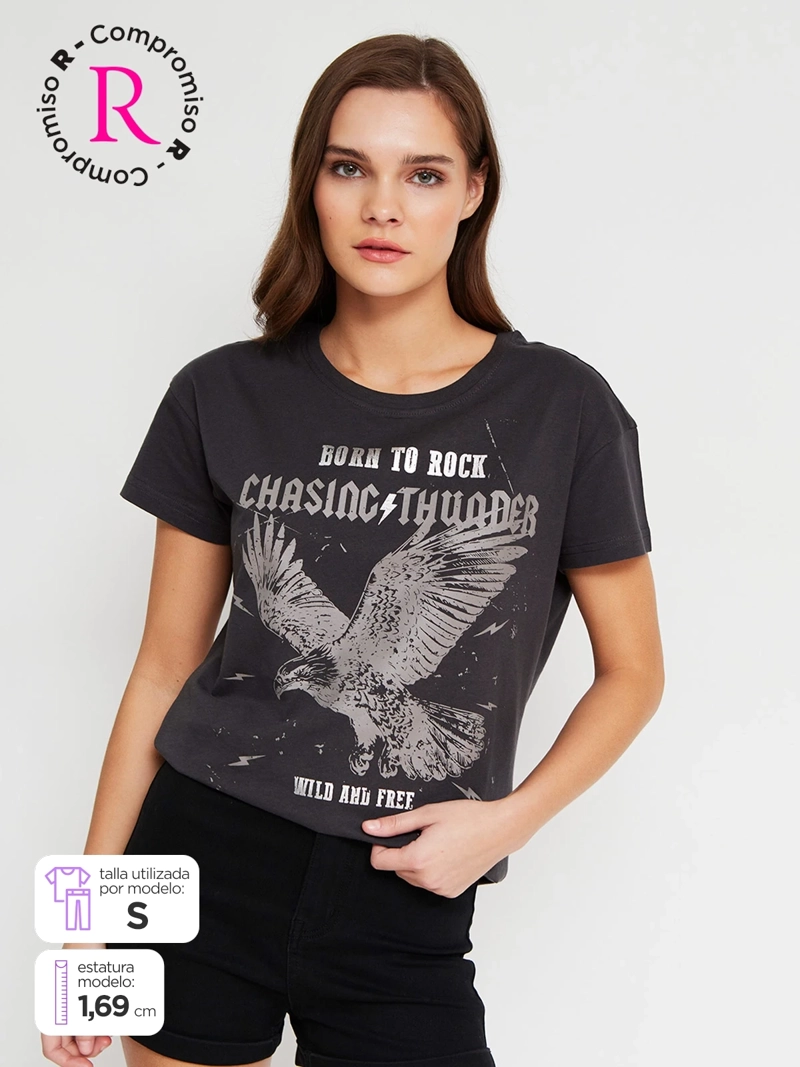 POLERA MUJER INDEX ALGODÓN MANGA CORTA GRÁFICA