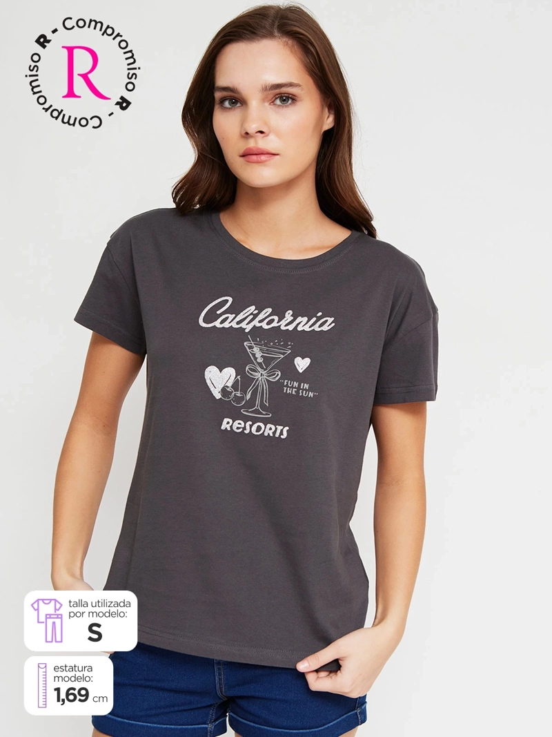 POLERA MUJER INDEX ALGODÓN MANGA CORTA GRÁFICA