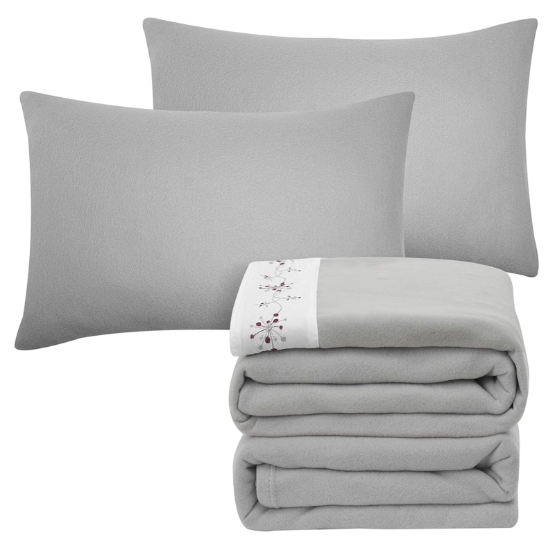 JUEGO DE SÁBANAS ANDES POLAR BORDADA FLOR 1.5 PLAZAS GRIS - 4