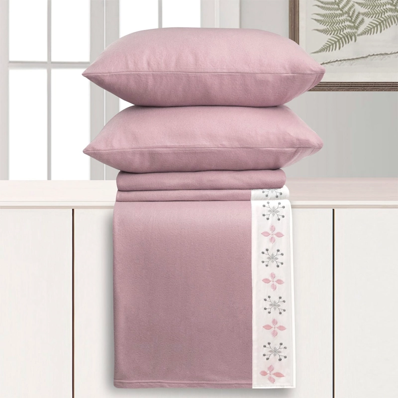 JUEGO DE SÁBANAS ANDES POLAR BORDADA GEO 1.5 PLAZAS ROSA - 3