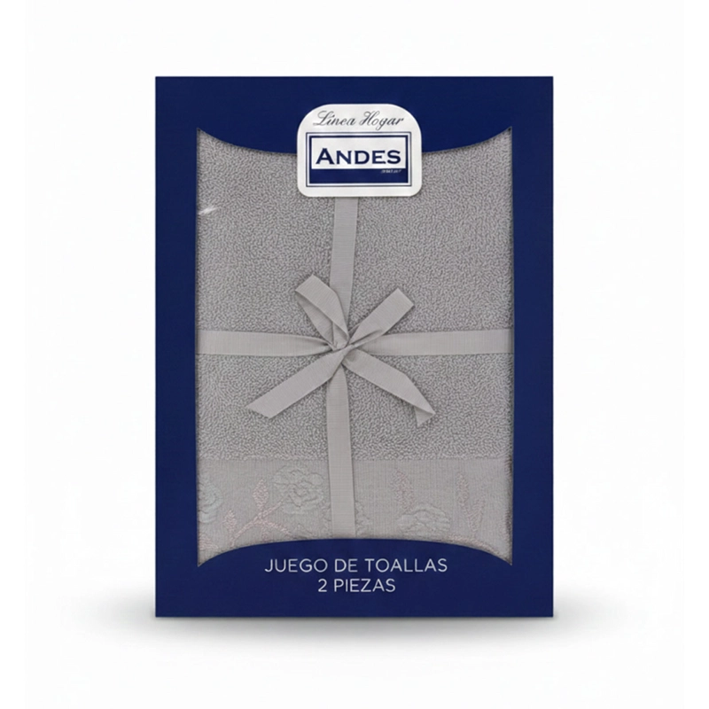 JUEGO DE TOALLAS ANDES ROSAS 2 PIEZAS GRIS - 5
