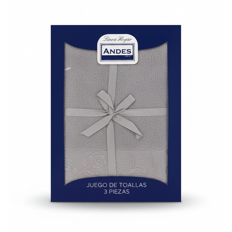 JUEGO DE TOALLAS ANDES ROSAS 3 PIEZAS GRIS - 3